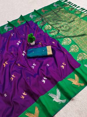Wne soft silk blend saree with zari weaving meenakari design 2