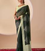 black floral print silk festive ethnic saree with blouse