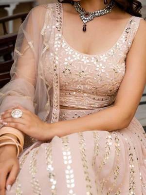light Peach Net Lehenga 2