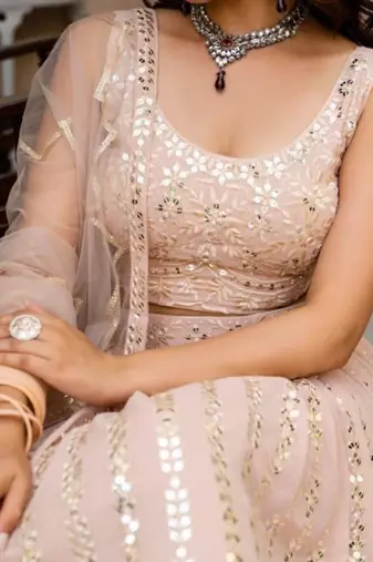 light Peach Net Lehenga