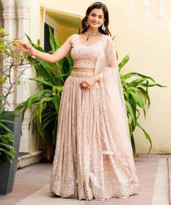 light Peach Net Lehenga 4
