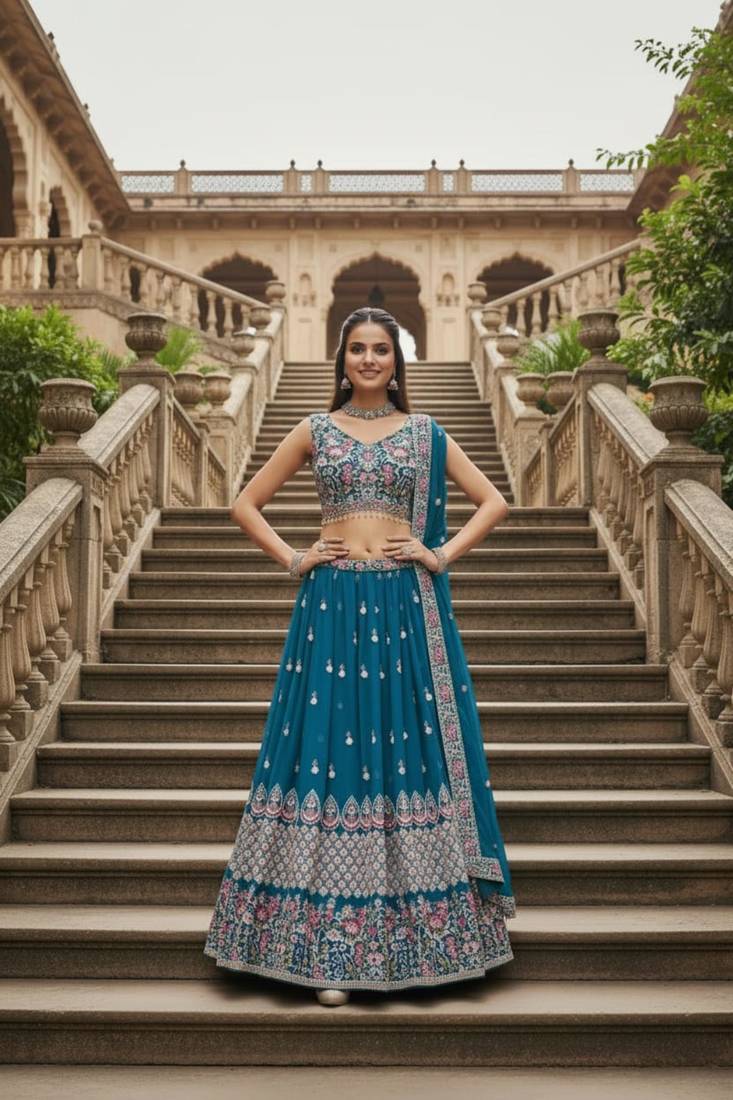 Blue Georgette Lehenga set