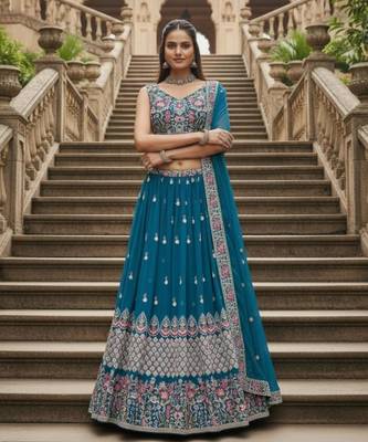 Blue Georgette Lehenga set 3