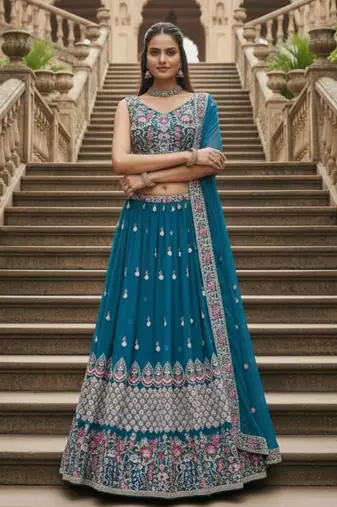 Blue Georgette Lehenga set