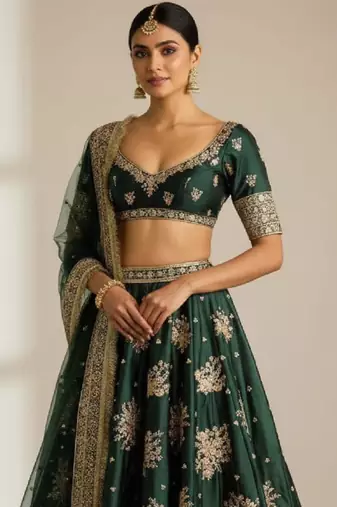 dark-Green Silk Lehenga Set