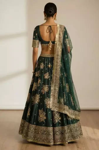 dark-Green Silk Lehenga Set
