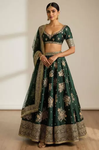 dark-Green Silk Lehenga Set