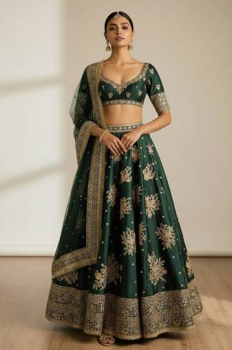 dark-Green Silk Lehenga Set
