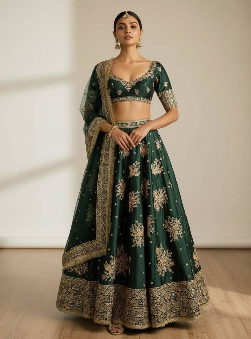 dark-Green Silk Lehenga Set