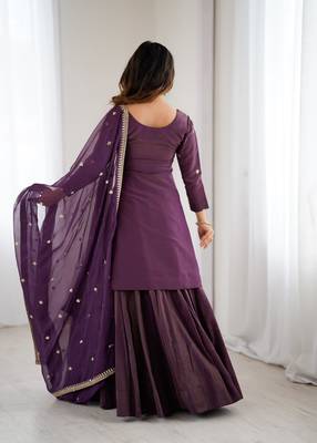 Elegant wine purple ethnic kurta set with heavy border lehenga 4