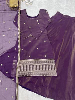 Elegant wine purple ethnic kurta set with heavy border lehenga 5