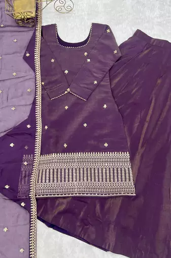 Elegant wine purple ethnic kurta set with heavy border lehenga