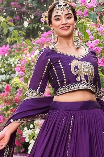 Purple Silk Embroidered Lehenga-free-size
