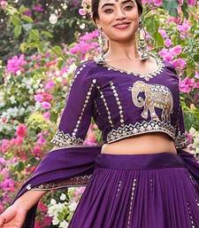 Purple Silk Embroidered Lehenga-free-size