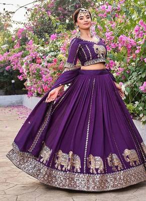 Purple Silk Embroidered Lehenga-free-size 3