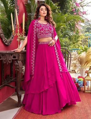 Rani Pink Tiered Embroidered Lehenga-free-size 1