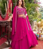 Rani Pink Tiered Embroidered Lehenga-free-size