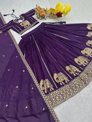 Purple Silk Embroidered Lehenga-free-size 4