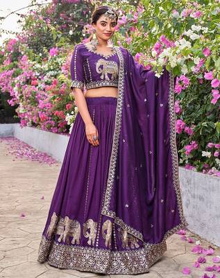 Purple Silk Embroidered Lehenga-free-size 1