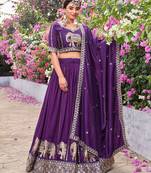 Purple Silk Embroidered Lehenga-free-size