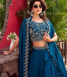 Teal Blue silk-blend Lehenga-free-size
