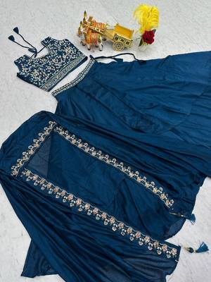 Teal Blue silk-blend Lehenga-free-size 3