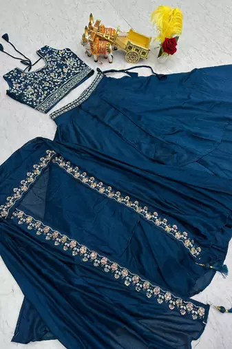 Teal Blue silk-blend Lehenga-free-size