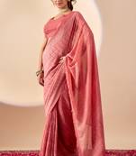 coral digital floral print chiffon festive ethnic saree with blouse