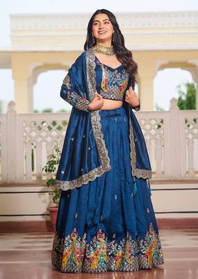 Dark Blue Silk Lehenga-free-size 4