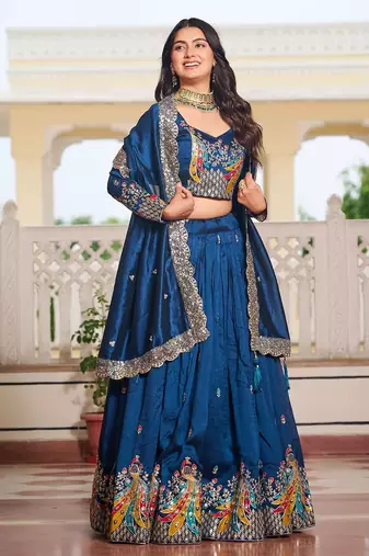 Dark Blue Silk Lehenga-free-size