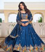 Dark Blue Silk Lehenga-free-size