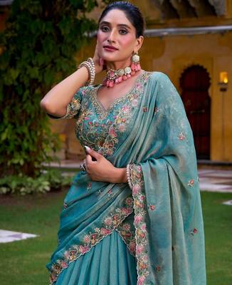 Teal Embroidered Lehenga 2