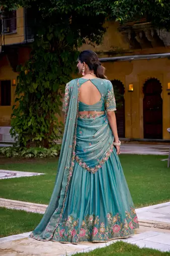 Teal Embroidered Lehenga