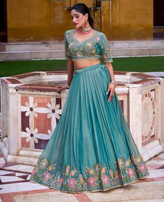 Teal Embroidered Lehenga 4
