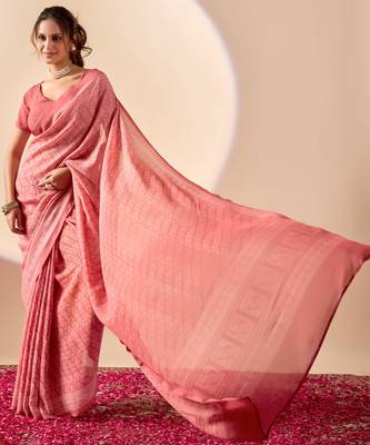 coral digital floral print chiffon festive ethnic saree with blouse 3