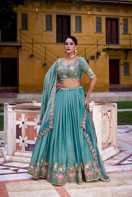 Teal Embroidered Lehenga 1