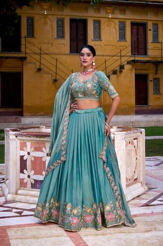 Teal Embroidered Lehenga