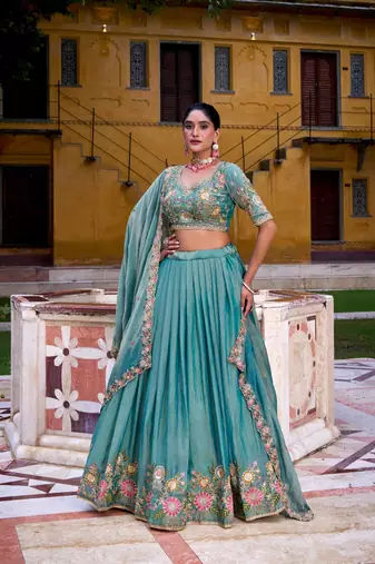 Teal Embroidered Lehenga
