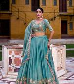 Teal Embroidered Lehenga