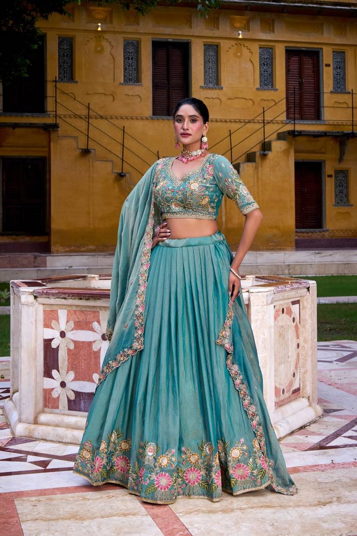 Teal Embroidered Lehenga