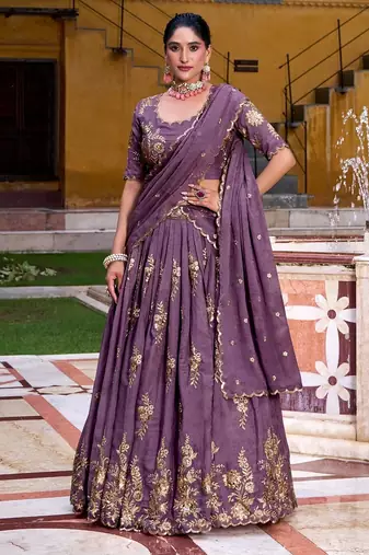 Light purple silk-blend Lehenga
