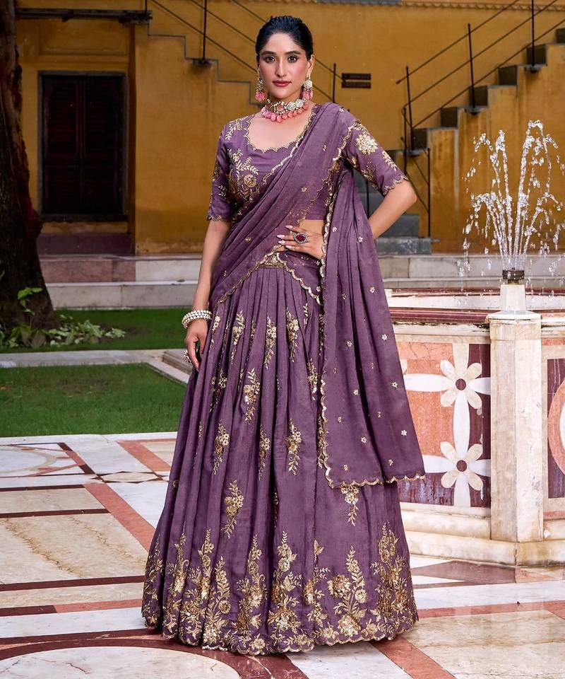 Light purple silk-blend Lehenga