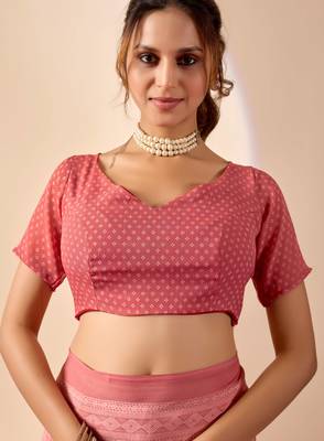 coral digital floral print chiffon festive ethnic saree with blouse 5