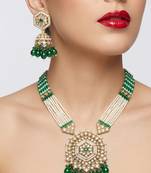 Long pearl mala golden rainbow diamond studded jumkee tikka Necklace :: set