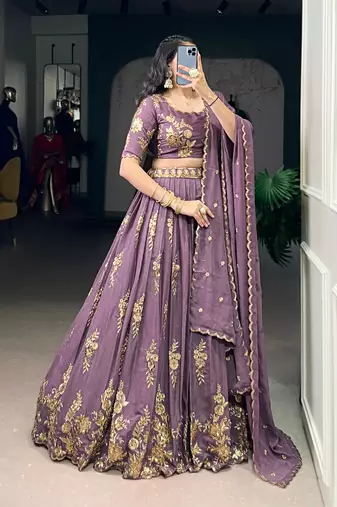 Light purple silk-blend Lehenga