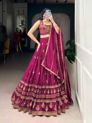Dark Magenta Silk-blend Lehenga Choli 2