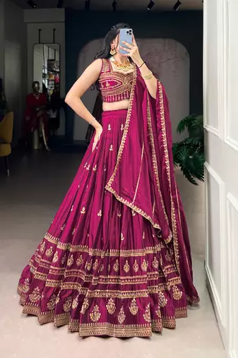 Dark Magenta Silk-blend Lehenga Choli