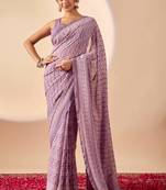 lavendar digital floral print chiffon festive ethnic saree with blouse