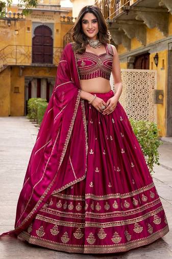 Dark Magenta Silk-blend Lehenga Choli
