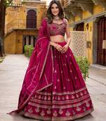 Dark Magenta Silk-blend Lehenga Choli